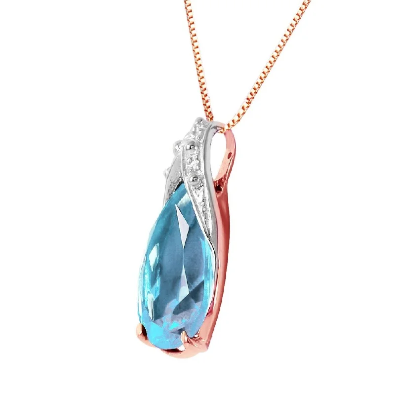 crystal pendant necklace for women -6 Carat 14K Solid Rose Gold Ocean Blue Topaz Necklace