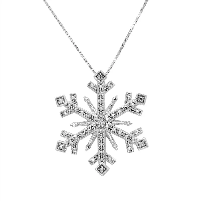 double layered necklace for women -Diamond Snowflake Pendant in Sterling Silver on an 18 inch Sterling Silver Box Chain