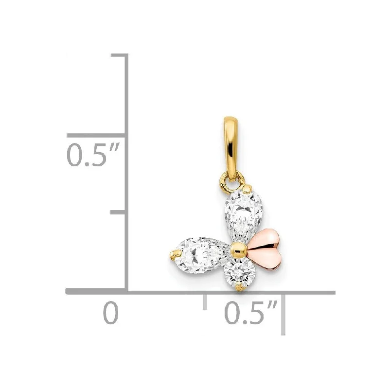 luxury gold necklace for special occasions -Diamond2Deal 14K Two-Tone Gold CZ Butterfly Pendant