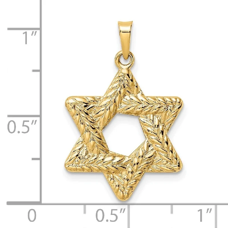 sterling silver necklace for men -Diamond2Deal 14K Yellow Gold and Textured Solid Star of David Pendant (L-26.57mm, W-20.12mm)