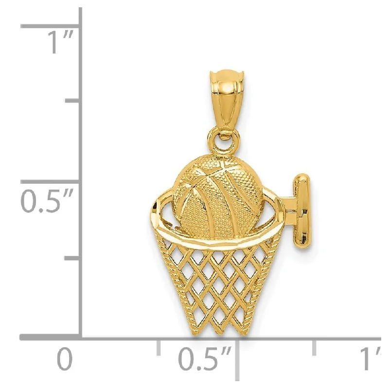 crescent moon necklace for women -Diamond2Deal 14K Yellow Gold Basketball in the Net Pendant (L- 21 mm, W- 13 mm)