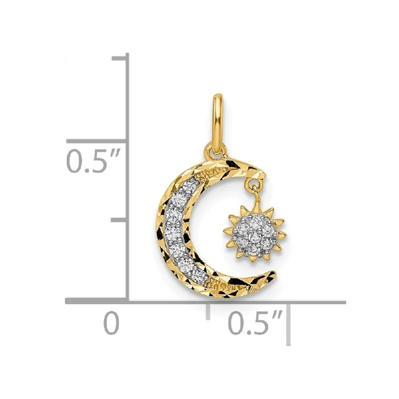 engraved birthstone necklace for moms -Diamond2Deal 14K Yellow Gold Cubic Zirconia Diamond-cut Moon and Star Pendant (L-12mm, W-11mm)