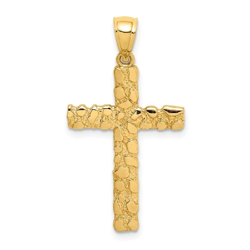 bohemian style necklace for women -Diamond2Deal 14K Yellow Gold Nugget Cross Pendant (L- 32 mm, W- 17.5 mm)