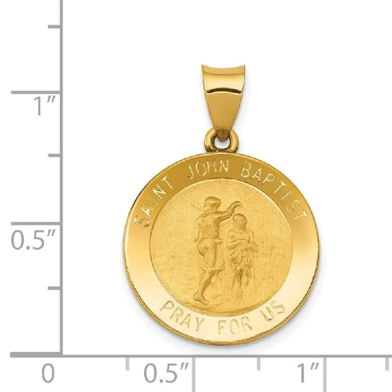 matching couple necklaces -Diamond2Deal 14K Yellow Gold Polished and Satin St. John Baptist Medal Pendant (L- 27.5 mm, W- 19 mm)