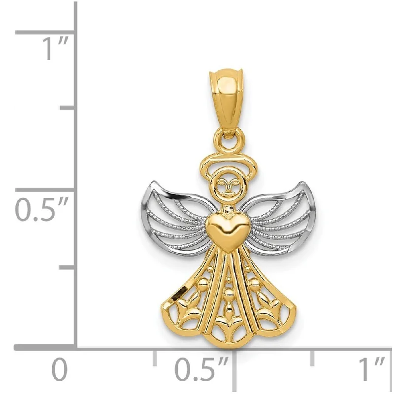 gold chain necklace for layering -Diamond2Deal 14K Yellow Gold Rhodium Plated Filigree Angel Pendant (L- 24 mm, W- 15 mm)