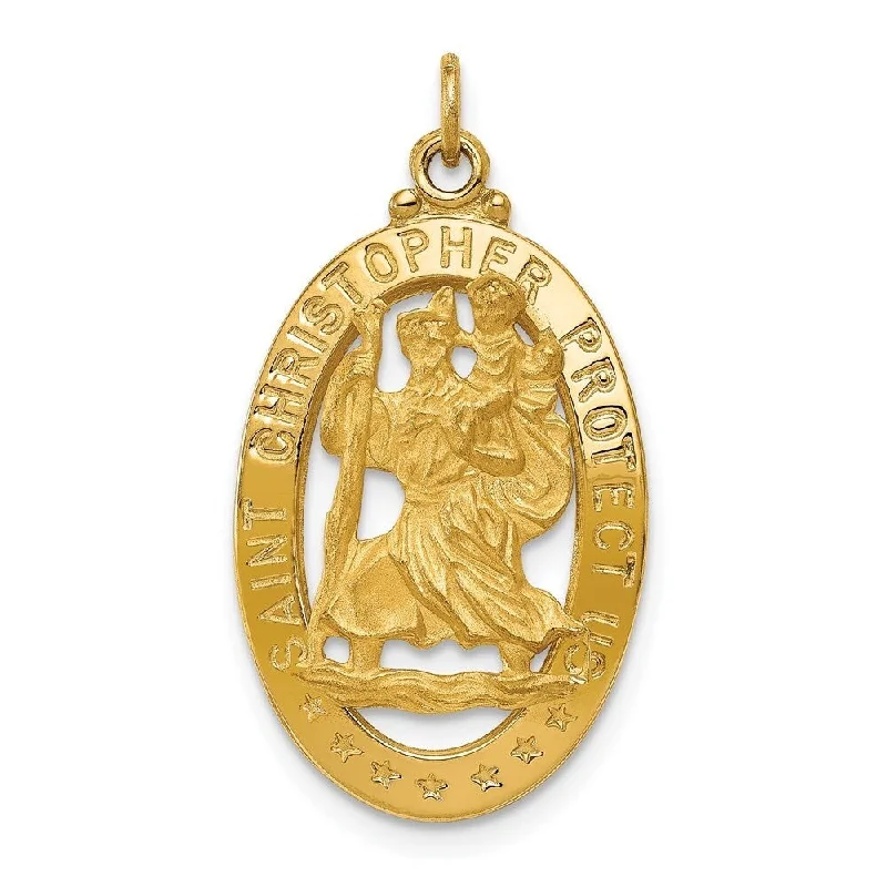 name bar necklace for women -Diamond2Deal 14K Yellow Gold Saint Christopher Medal Pendant (L- 28 mm, W- 15 mm)