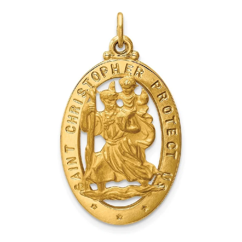 zodiac sign necklace for women -Diamond2Deal 14K Yellow Gold Saint Christopher Medal Pendant (L- 31 mm, W- 17.5 mm)