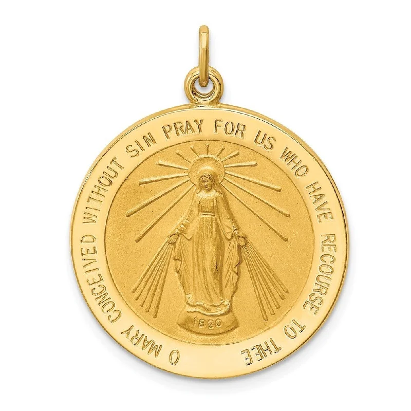 trendy necklace for teens -Diamond2Deal 14K Yellow Gold Satin Round Miraculous Medal (L- 30 mm, W- 24 mm)