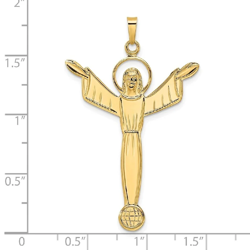 heart locket necklace for gifts -Diamond2Deal 14K Yellow Gold Solid Risen Christ Pendant (L-41mm, W-28.82mm)