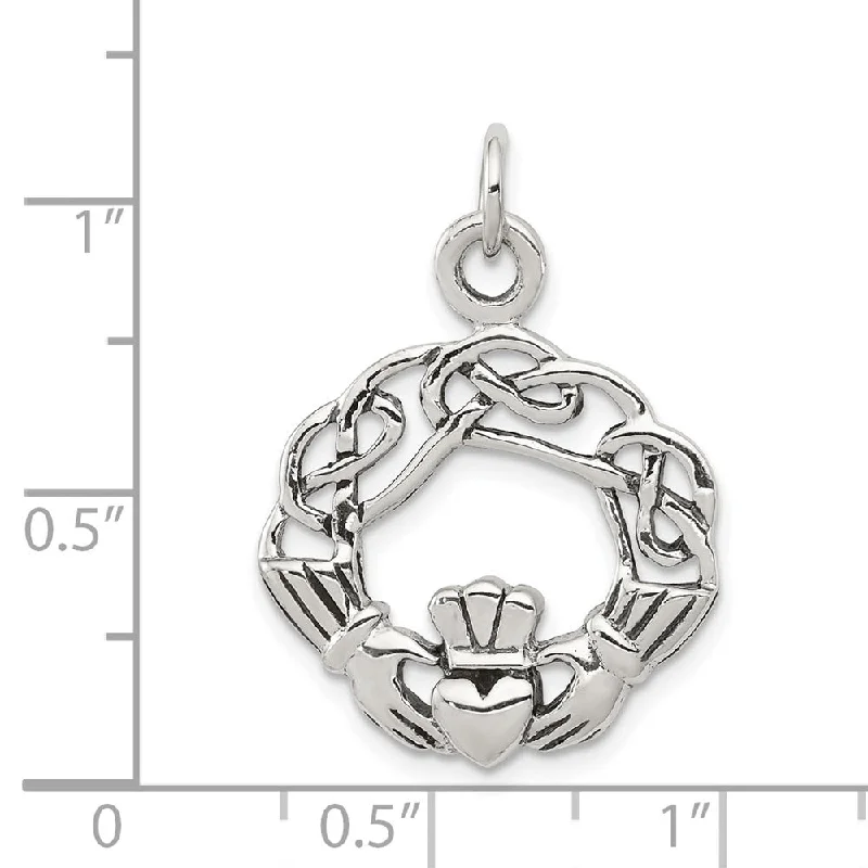 celestial necklace for women -Diamond2Deal 925 Sterling Silver Antiqued Claddagh Pendant