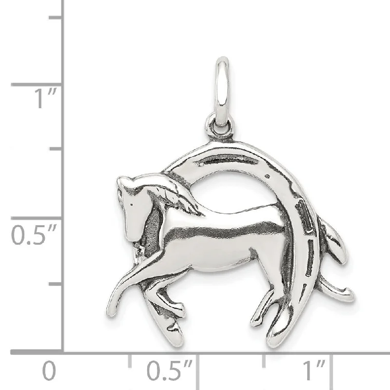 locket necklace for photos -Diamond2Deal 925 Sterling Silver Antiqued Horse in Horseshoe Pendant (L- 24 mm, W- 24 mm)