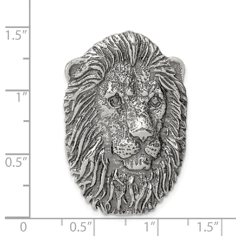 adjustable necklace for women -Diamond2Deal 925 Sterling Silver Antiqued Lion Head Pendant (L- 41 mm, W- 25 mm)