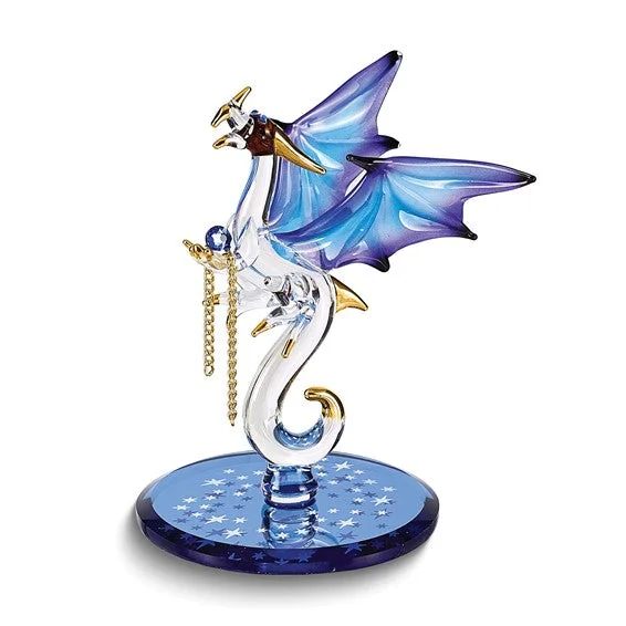 chic layered necklace for women -Glass Baron Dragon With Stars Glass Figurine