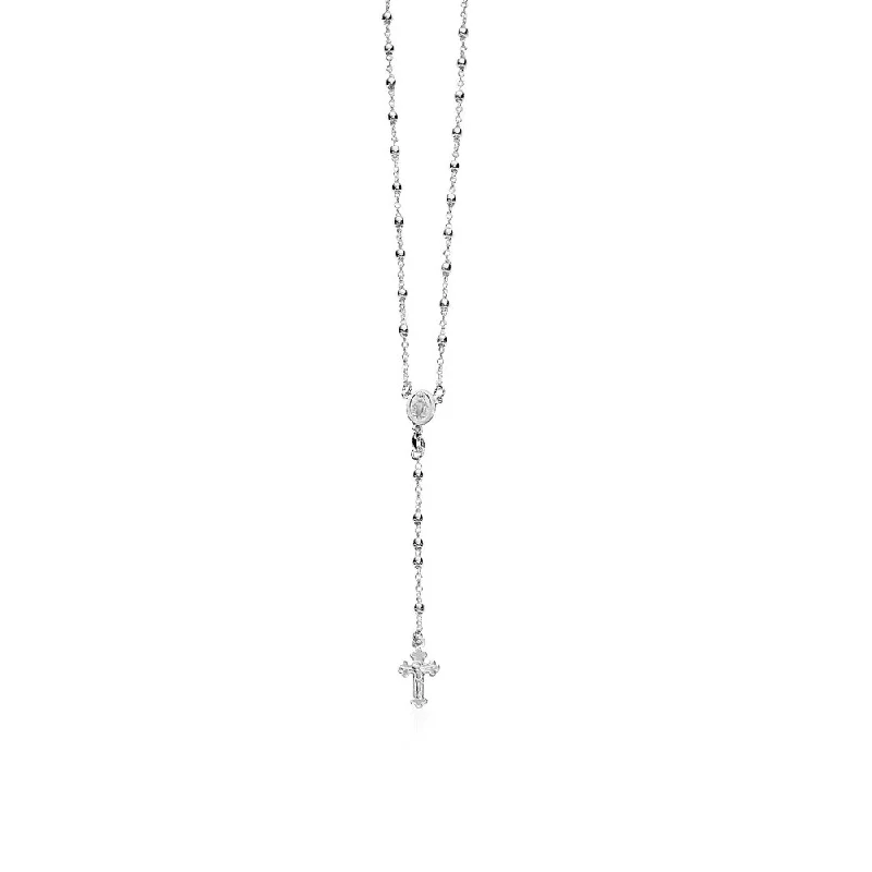 diamond solitaire necklace for women -Fine Rosary Chain and Bead Necklace in Sterling Silver