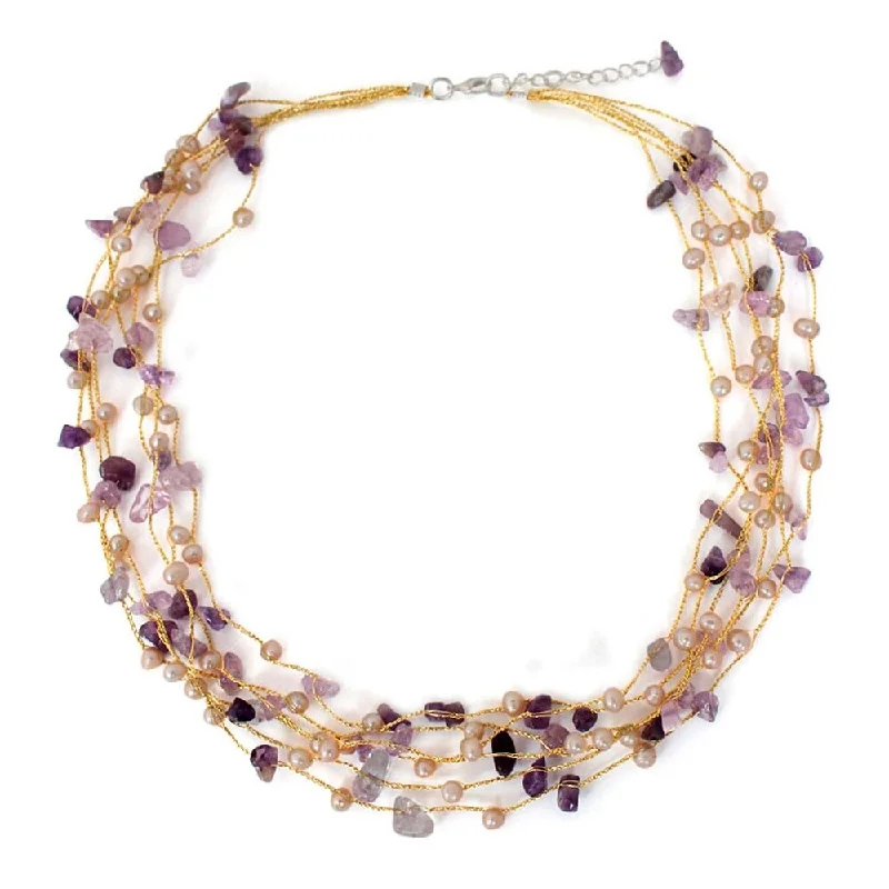 layered pearl necklace for brides -Handmade Amethyst and Pearl 'Afternoon Lilac' Necklace (4 mm) (Thailand)