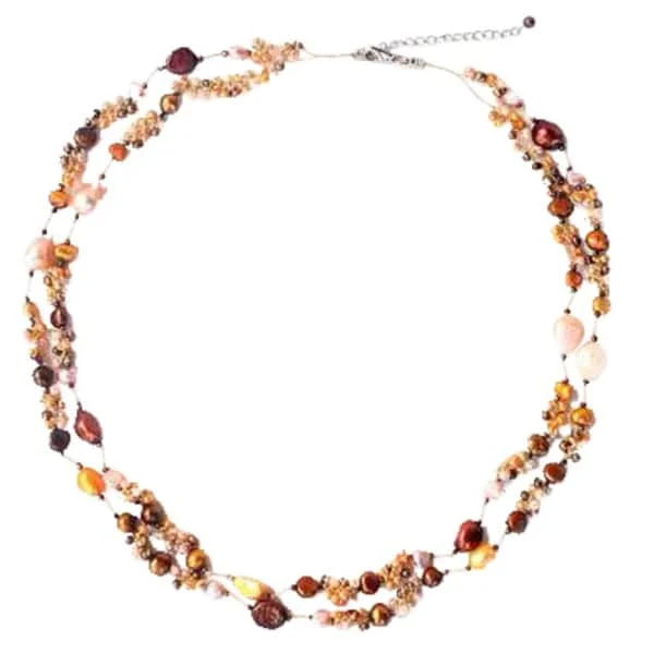 handmade gemstone necklace -Handmade 'Delightful Brown' Freshwater Pearl Necklace (4-12 mm) (Thailand)