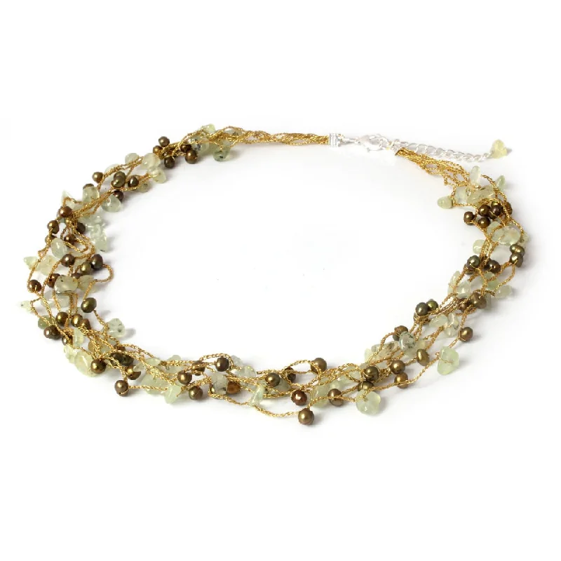 custom family tree necklace -Handmade Pearl Prehnite 'Afternoon' Necklace (3.5 mm) (Thailand)