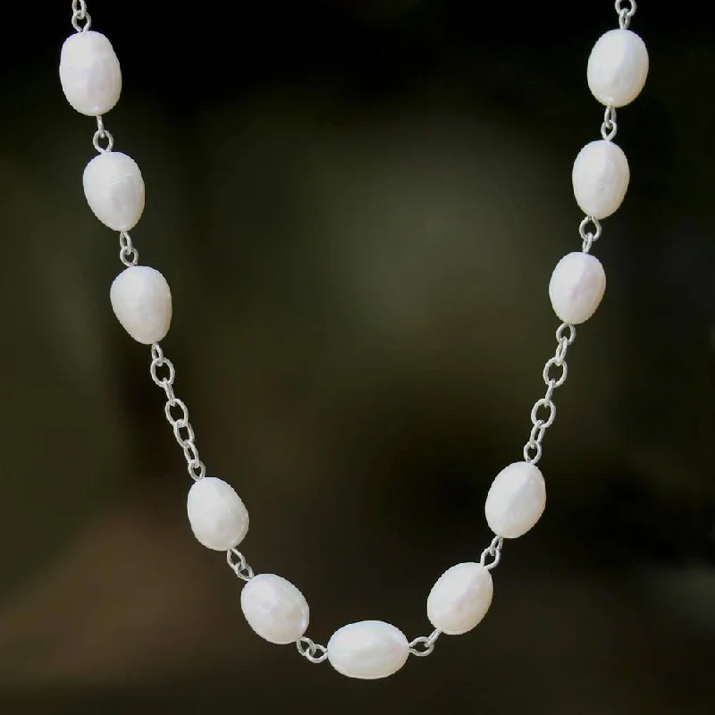 elegant pearl necklace for weddings -Handmade Sterling Silver 'Enduring Classic' Multi-gemstone Necklace (7 mm) (Thailand)