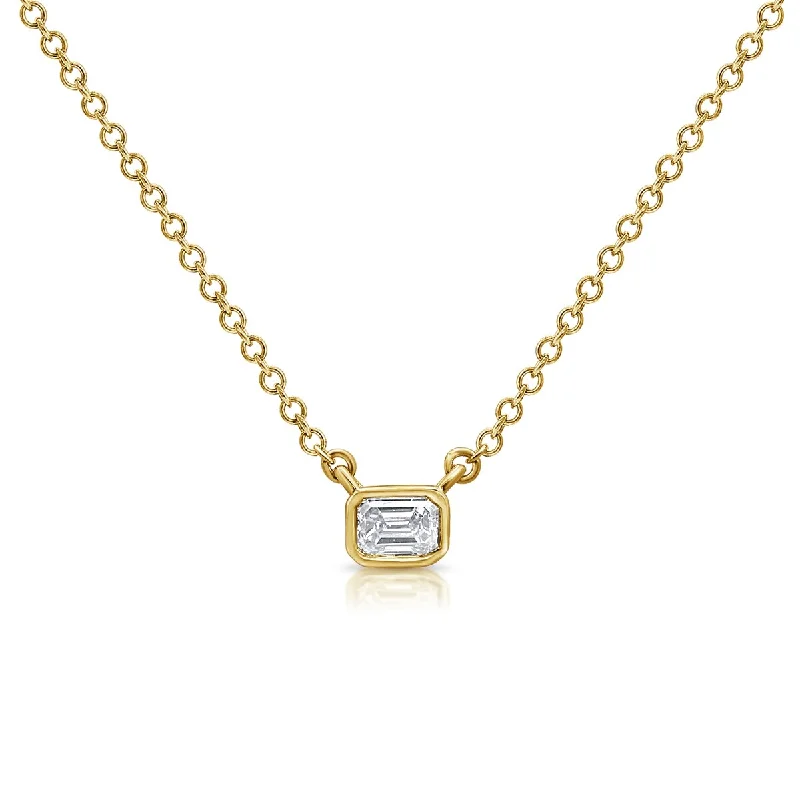 bar necklace for women -Joelle Diamond Emerald Cut Bezel Necklace 14K Gold 0.15ct