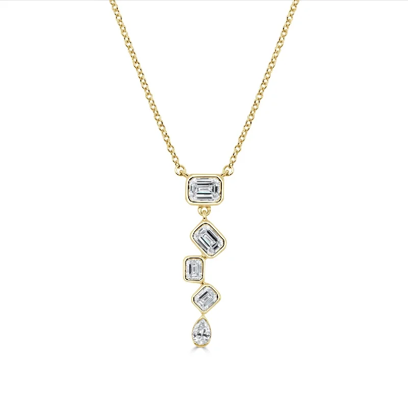 men’s cross pendant necklace -Joelle Diamond Emerald Cut & Pear Shape Necklace 14K Gold 0.60ct