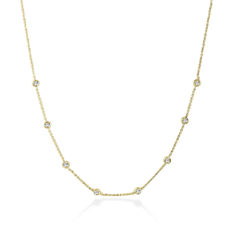 diamond tennis necklace for women -Joelle Diamond Station Halfway Necklace 14K Gold 0.60ct