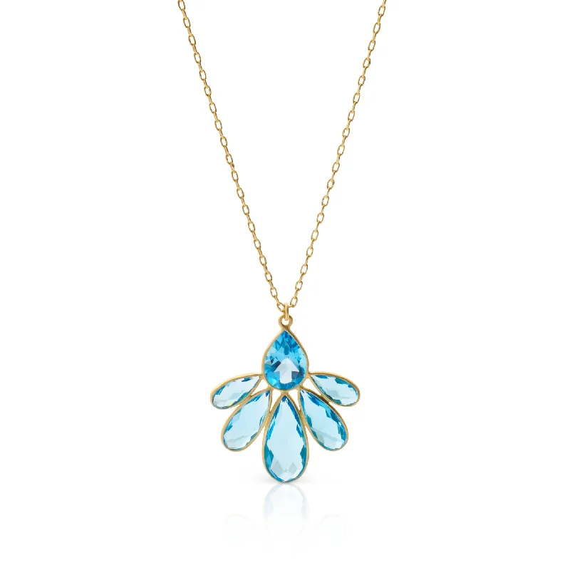 long pendant necklace for layering -Echinacea Blue Topaz Pendant Necklace