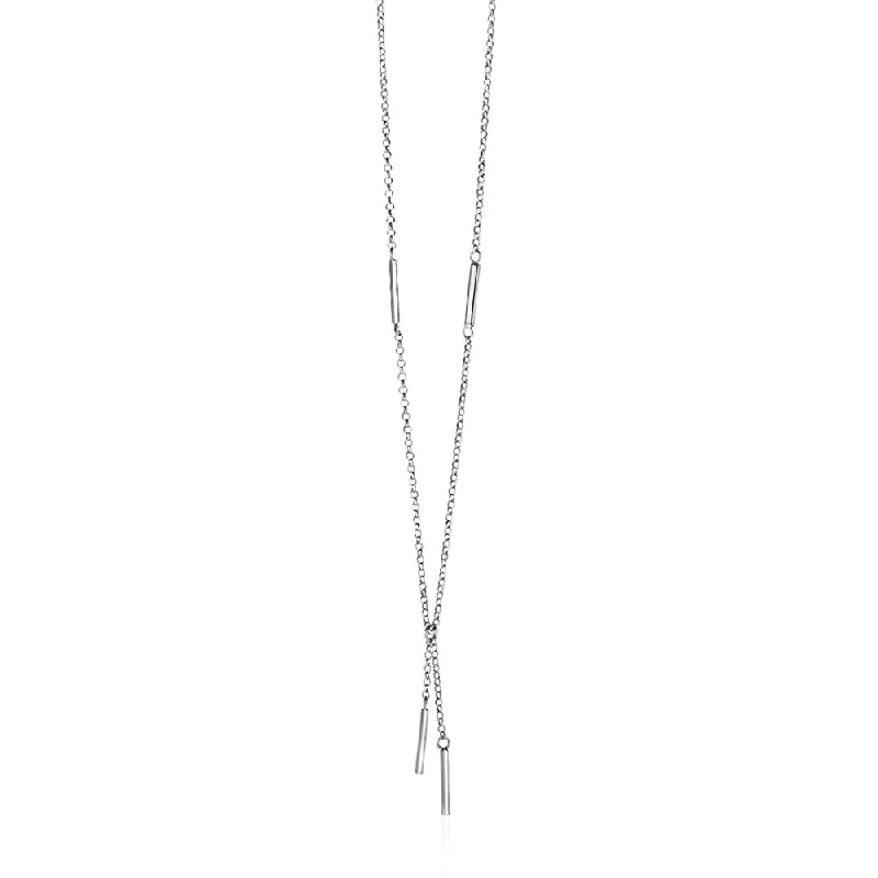 romantic heart necklace for girlfriend -Lariat Necklace with Polished Bars in Sterling Silver