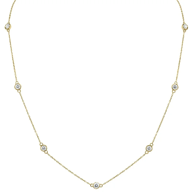 gold initial necklace for layering -Marquee 1 1/2 Carat TW Bezel Set Diamond Station Necklace in 14K Yellow Gold