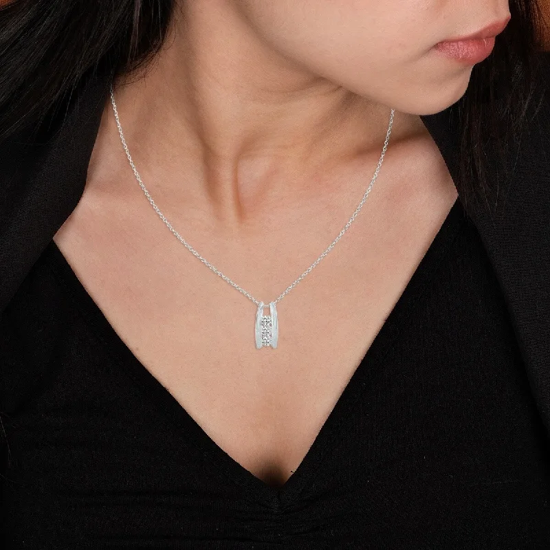 gold locket necklace for photos -Marquee 1 CTW Three Stone Lab Grown Diamond Ladder Pendant in 10K White Gold