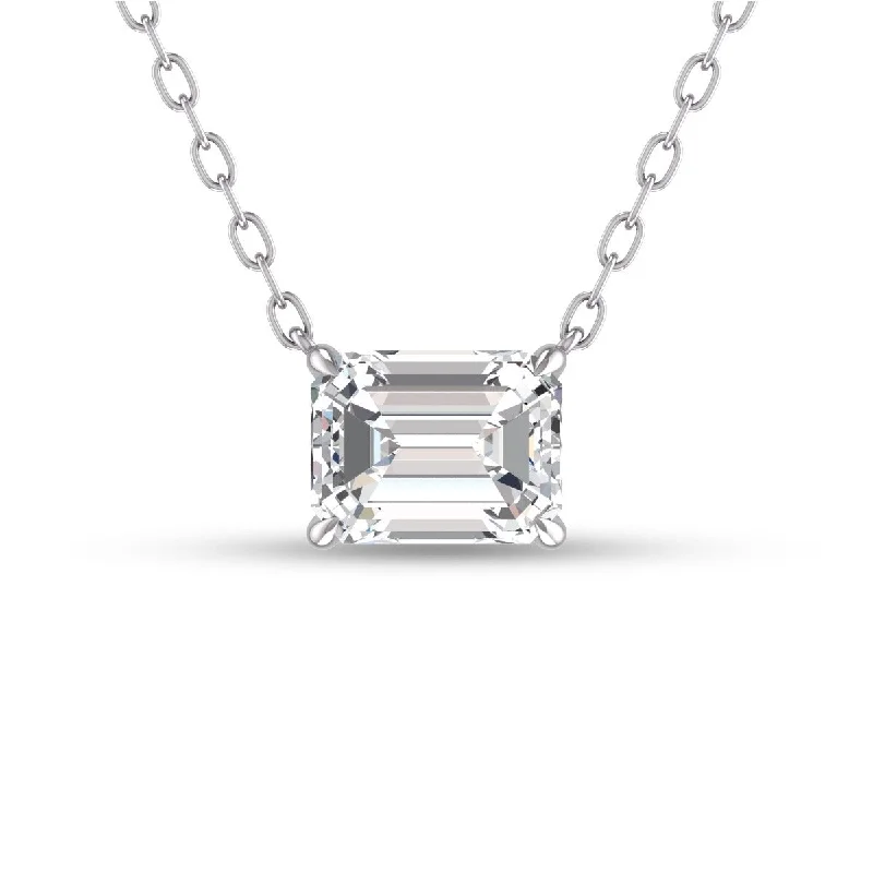 simple gold pendant necklace -Marquee Lab Grown 1/2 Carat Floating Emerald Diamond Solitaire Pendant in 14K White Gold