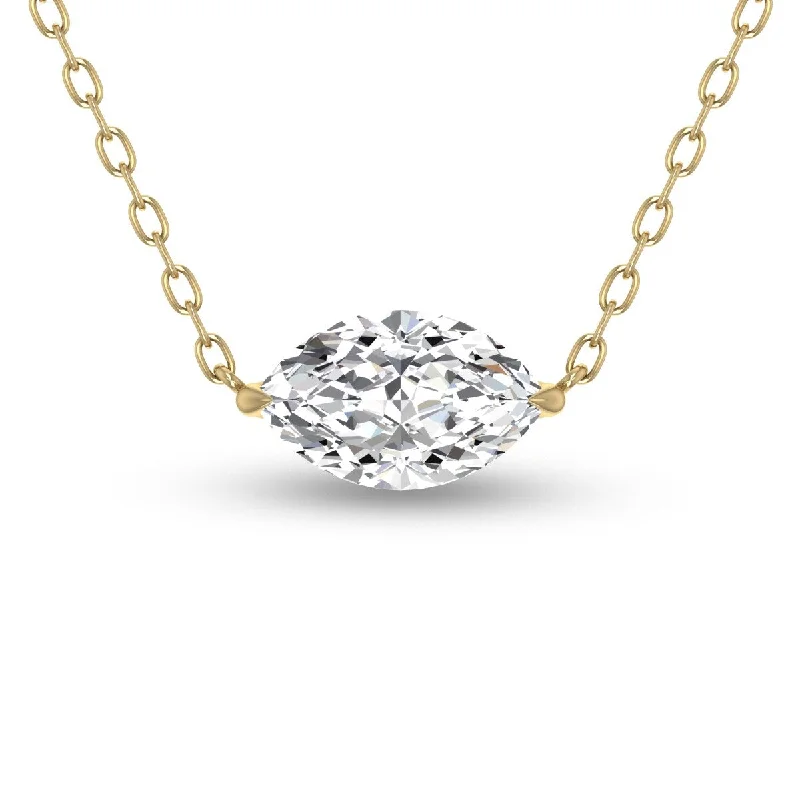 delicate gold chain necklace -Marquee Lab Grown 1/2 Carat Floating Marquise Diamond Solitaire Pendant in 14K Yellow Gold