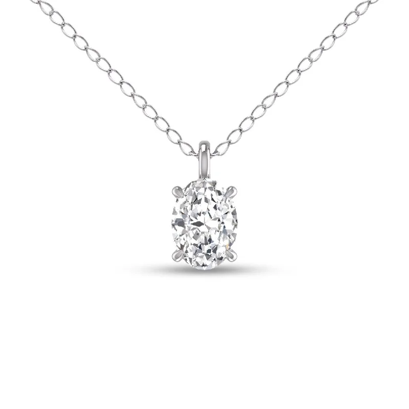 bar necklace for women -Marquee Lab Grown 1/2 Carat Oval Solitaire Diamond Pendant in 14K White Gold