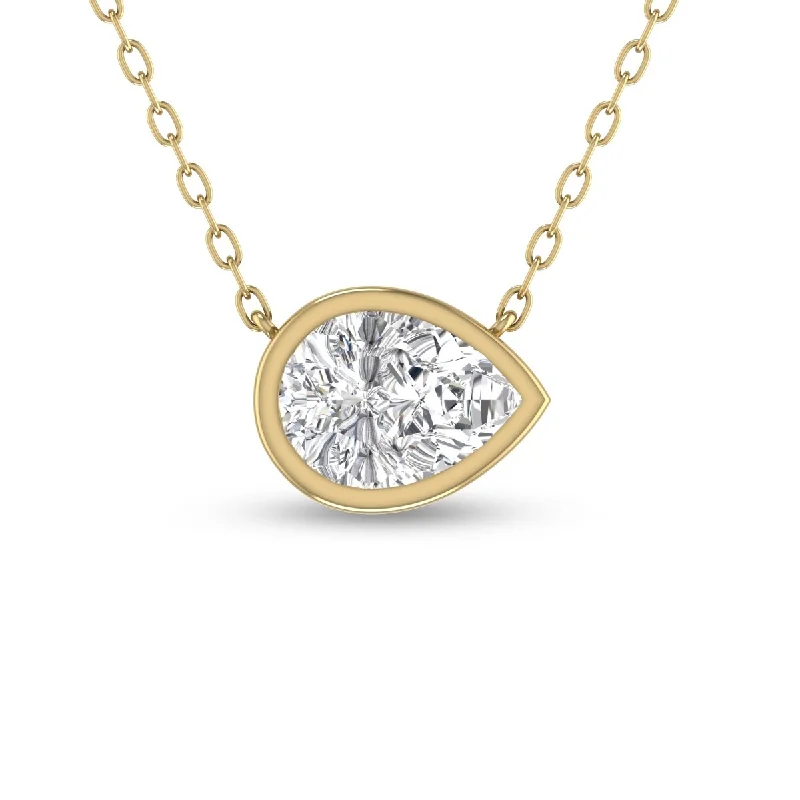 heart locket necklace for gifts -Marquee Lab Grown 1/2 Carat Pear Shaped Bezel Set Diamond Solitaire Pendant in 14K Yellow Gold