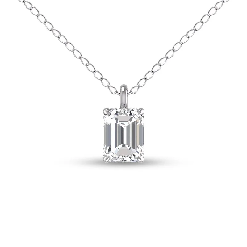 angel number necklace for women -Marquee Lab Grown 1/4 Carat Emerald Solitaire Diamond Pendant in 14K White Gold