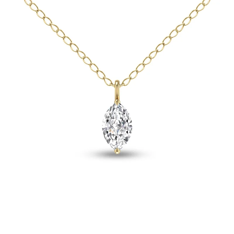 adjustable necklace for women -Marquee Lab Grown 1/4 Carat Marquise Solitaire Diamond Pendant in 14K Yellow Gold