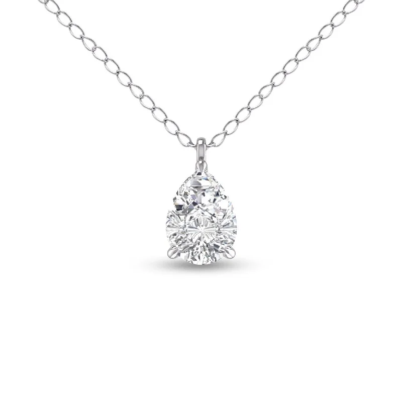 trendy necklace for teens -Marquee Lab Grown 1/4 Carat Pear Solitaire Diamond Pendant in 14K White Gold