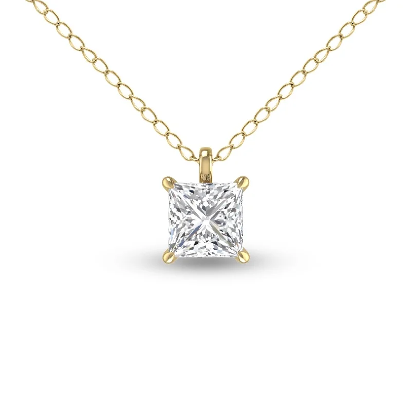 custom initial necklace for women -Marquee Lab Grown 1/4 Carat Princess Cut Solitaire Diamond Pendant in 14K Yellow Gold