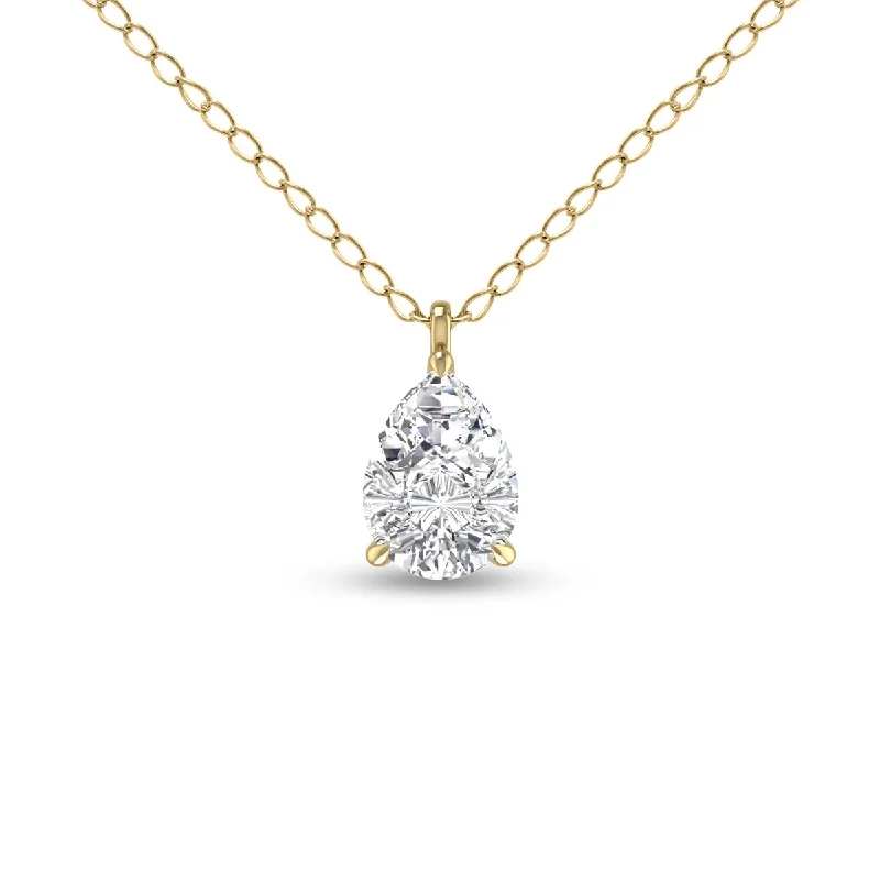 minimalist birthstone necklace -Marquee Lab Grown 3/4 Carat Pear Solitaire Diamond Pendant in 14K Yellow Gold