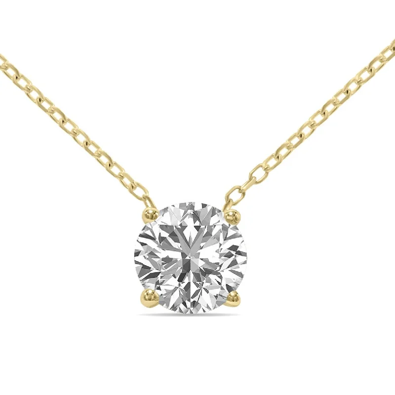 minimalist birthstone necklace -Marquee Lab Grown Certified 3/4 Carat Floating Round Diamond Solitaire Pendant in 14K Yellow Gold (F-G Color, S1-S2 Clarity)