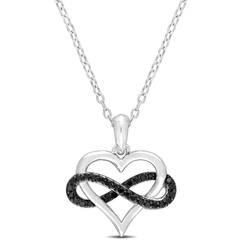 dainty pearl necklace for bridesmaids -Miadora 1/6ct TDW Black Diamond Heart Infinity Pendant in Sterling Silver Black Rhodium