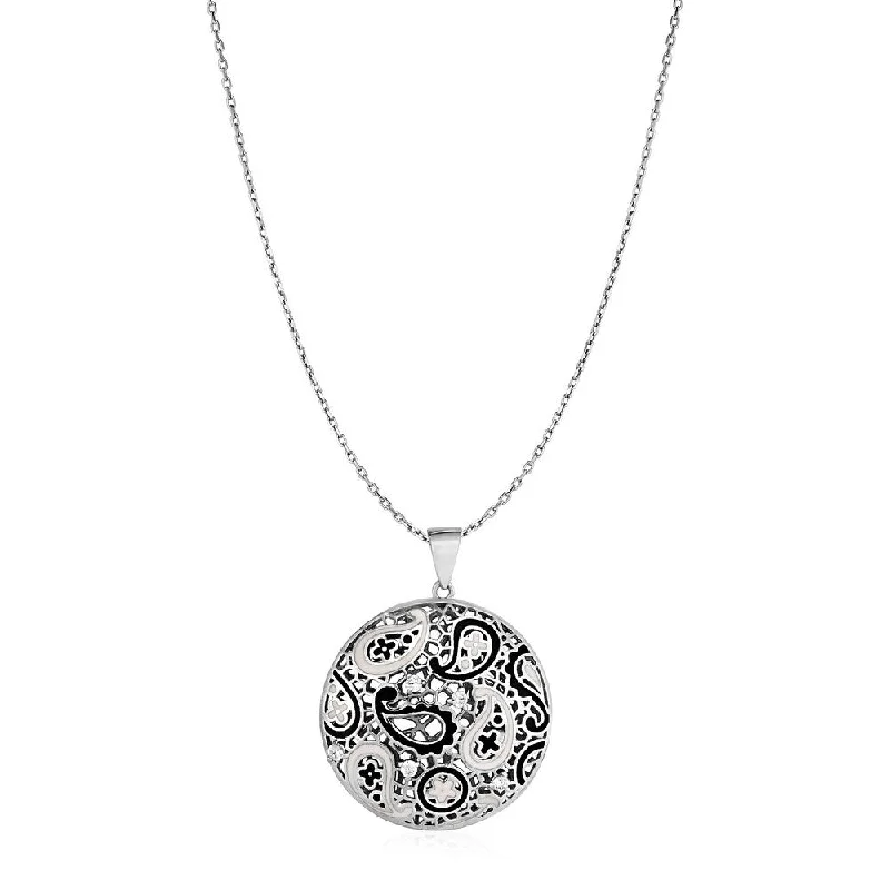 personalized date necklace for couples -Paisley Mosaic Pendant with Enamel and Cubic Zirconia in Sterling Silver