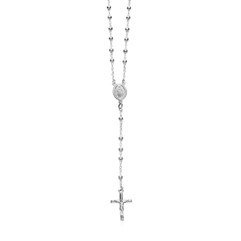 chic layered necklace for women -Polished Rosary Chain and Bead Necklace in Sterling Silver