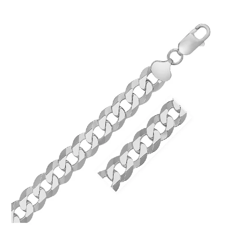 choker necklace for women -Rhodium Plated 13.6mm Sterling Silver Curb Style Chain