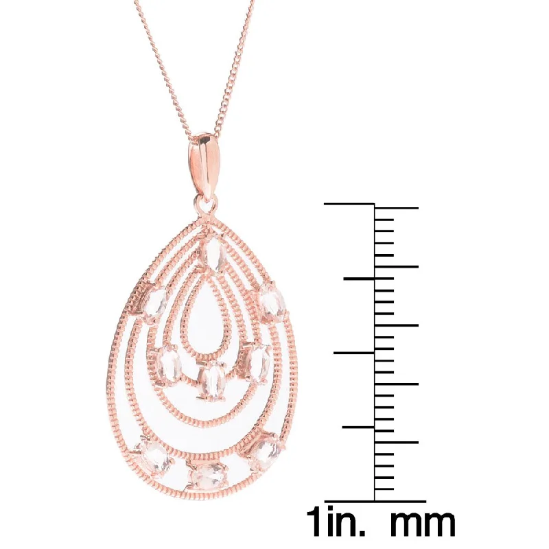 simple gold pendant necklace -Rose Vermeil Sterling Silver Oval Morganite Textured Necklace