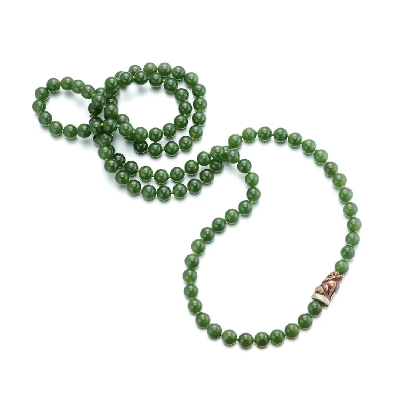 tiny heart necklace for daily wear -8mm Siberian Jade Rope Necklace with Shishima Temple Lion Ojime