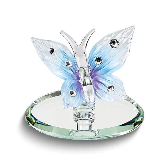 choker necklace for women -Glass Baron Small Blue Butterfly Glass Figurine