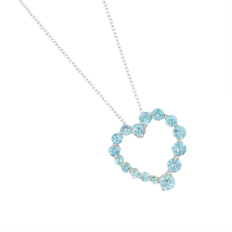 personalized date necklace for couples -Sterling Silver 10ct TGW Round-cut Swiss Blue Topaz Heart Pendant with Chain