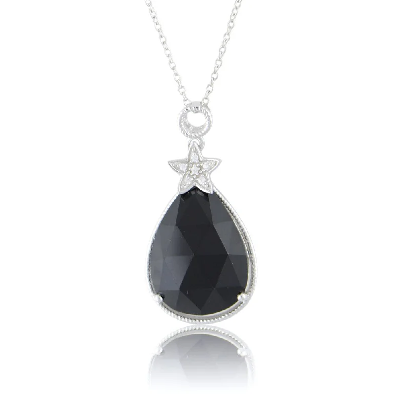 long pendant necklace for layering -Sterling Silver 12 1/6ct Created Black Onyx 18-inch Necklace