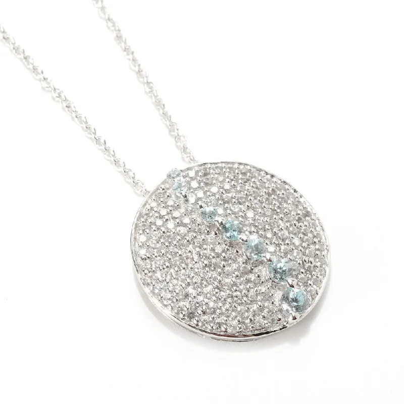 delicate gold chain necklace -Sterling Silver 2.37ctw White and Blue Zircon Circle Pendant Necklace