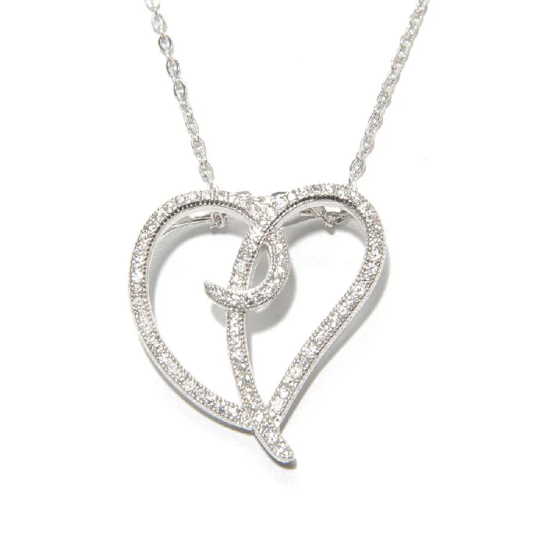 personalized date necklace for couples -Sterling Silver 3/5ct White Zircon Heart Necklace